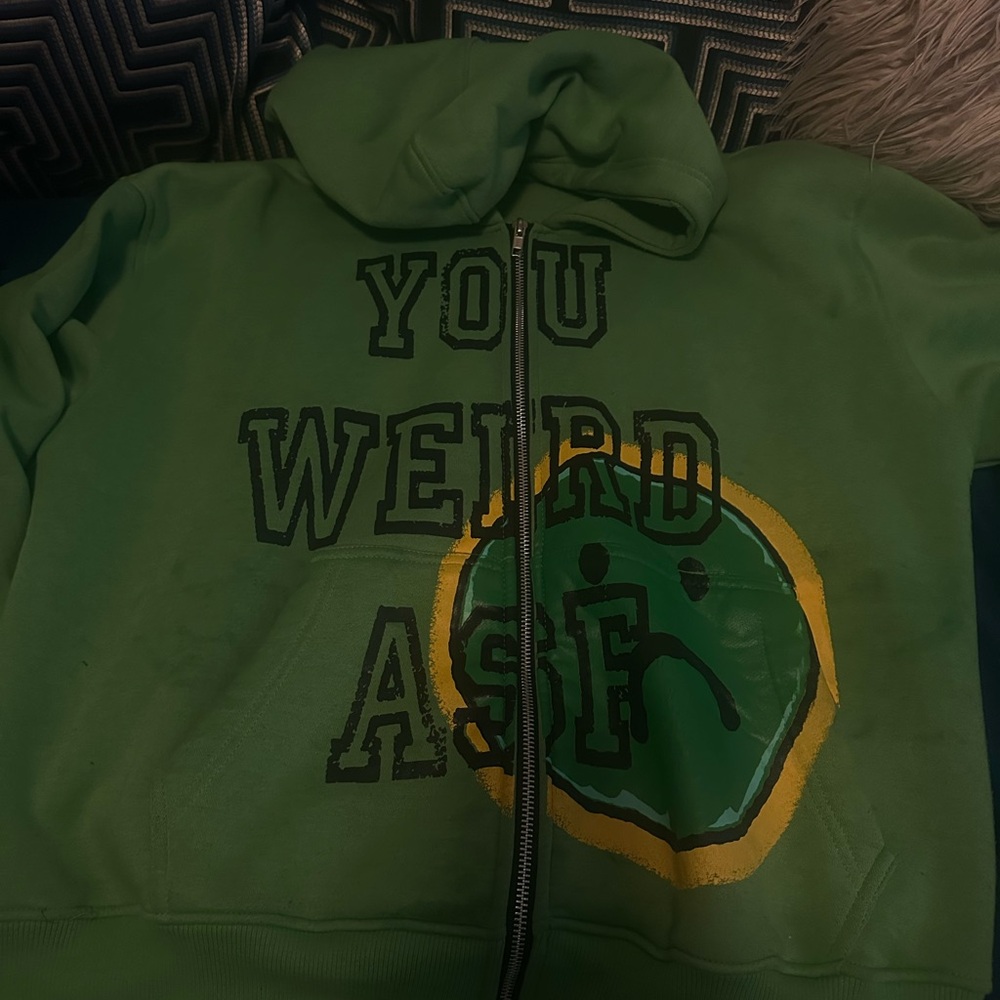 Green Hoodie with Graphic Print-Weirdo Wrld Brand